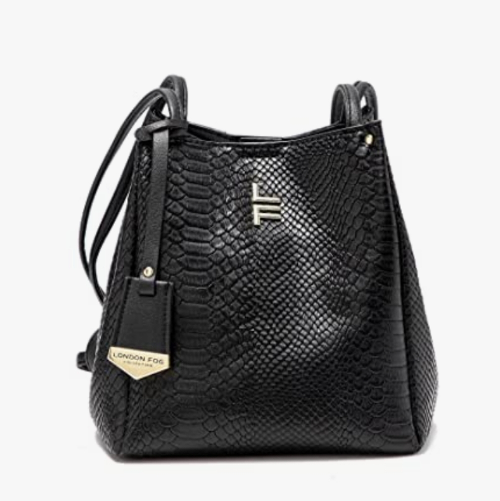 London Fog Textured Black Shoulder Bag NWT - Picture 2 of 6